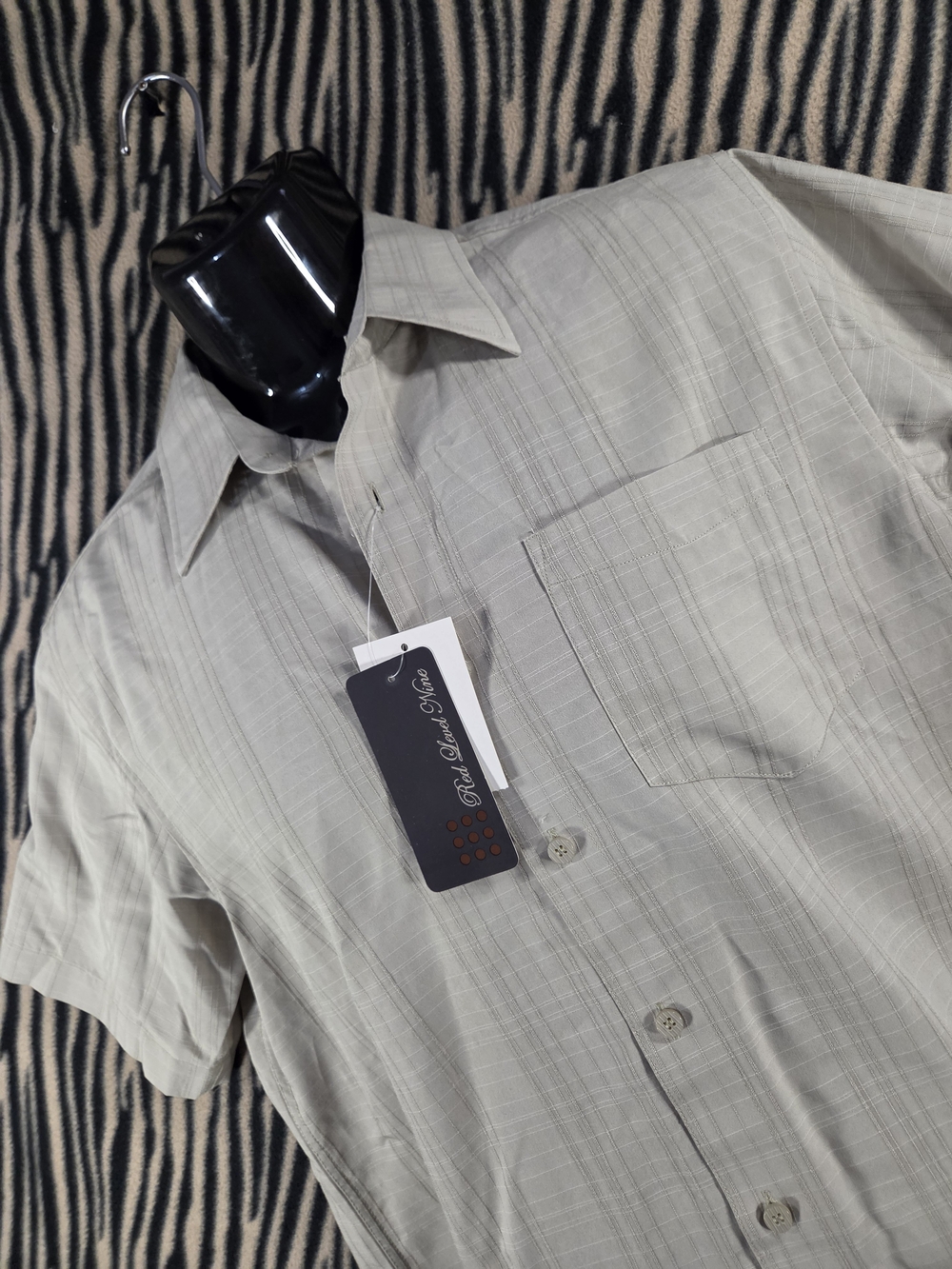 Red Level Nine Men's Short Sleeve Button up Shirt in Beige Grid Pattern S